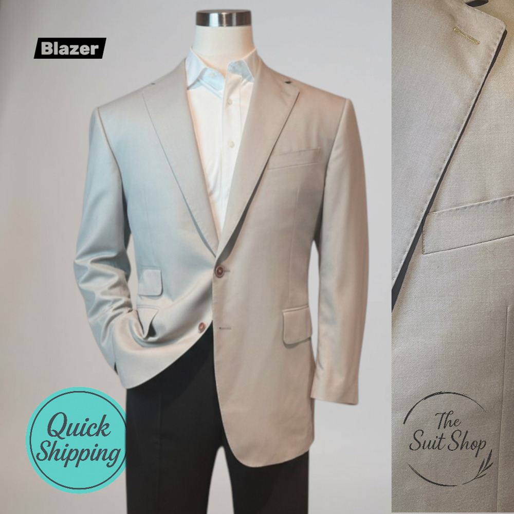 Custom Bespoke 48R Khaki Beige Blazer Sport Coat Jacket Loaded